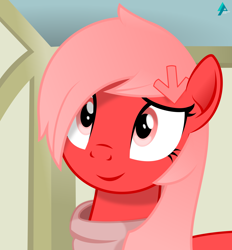 Size: 1800x1936 | Tagged: safe, artist:arifproject, oc, oc:downvote, derpibooru, derpibooru ponified, clothing, happy, messy mane, meta, ponified, scarf, simple background, smiling, solo, vector