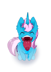 Size: 2475x3500 | Tagged: safe, artist:arctic-fox, oc, oc:gyro tech, species:pony, species:unicorn, drool, human teeth, licking, male, mawshot, open mouth, tongue out
