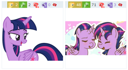 Size: 439x241 | Tagged: safe, artist:andoanimalia, artist:parn, character:twilight sparkle, character:twilight sparkle (alicorn), species:alicorn, species:pony, derpibooru, episode:castle sweet castle, episode:rarity's biggest fan, g4, my little pony: friendship is magic, absurd resolution, alternate hairstyle, cool, duality, female, hair, juxtaposition, love, mare, meta, open mouth, punklight sparkle, simple background, solo, transparent background, twins, vector