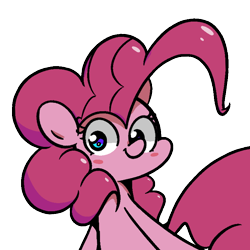 Size: 800x800 | Tagged: safe, artist:turtlefarminguy, character:pinkie pie, species:earth pony, species:pony, blush sticker, blushing, female, looking at you, mare, simple background, smiling, transparent background