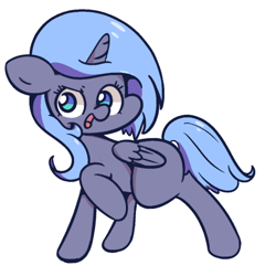 Size: 1000x1000 | Tagged: safe, artist:turtlefarminguy, character:princess luna, species:pony, female, filly, open mouth, raised leg, woona, younger