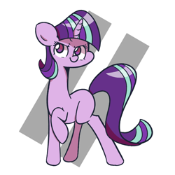 Size: 1280x1280 | Tagged: safe, artist:turtlefarminguy, character:starlight glimmer, species:pony, equal sign, long neck, missing cutie mark, raised leg, smiling, smirk