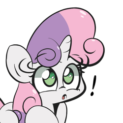 Size: 800x800 | Tagged: safe, artist:turtlefarminguy, character:sweetie belle, species:pony, species:unicorn, exclamation point, female, filly, simple background, solo, white background