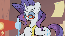 Size: 1280x720 | Tagged: safe, artist:turtlefarminguy, character:rarity, species:pony, episode:suited for success, g4, my little pony: friendship is magic, glasses, measuring tape, scene interpretation, sewing machine