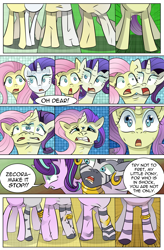 Size: 1800x2740 | Tagged: safe, artist:candyclumsy, commissioner:bigonionbean, writer:bigonionbean, character:fluttershy, character:rarity, character:starlight glimmer, character:zecora, oc, oc:charitable nature, oc:voodoo charms, species:pony, comic:a step backward's, comic:fusing the fusions, body horror, comic, conjoined, dialogue, fuse, fusion, fusion:charitable nature, fusion:voodoo charms, hybrid, merge, merging, plot, scared, semi-grimdark series, suggestive series, thicc ass, wide hips, wtf, zebra butt