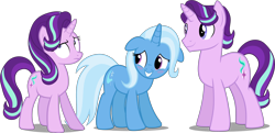 Size: 4168x2023 | Tagged: safe, artist:jeatz-axl, artist:tardifice, artist:whalepornoz, edit, editor:slayerbvc, character:starlight glimmer, character:trixie, species:pony, species:unicorn, ship:startrix, blushing, embarrassed, eyeroll, female, floppy ears, frown, lesbian, lidded eyes, looking back, looking up, male, mare, ponidox, raised eyebrow, rule 63, self ponidox, shipping, shy, simple background, smiling, squee, stallion, stellar gleam, transparent background, unamused, vector, vector edit