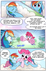 Size: 1800x2740 | Tagged: safe, artist:candyclumsy, artist:multi-commer, character:pinkie pie, character:rainbow dash, species:earth pony, species:pegasus, species:pony, comic:the great big fusion, comic, confused, crash, flying, fusion, huggies, pony cannonball, xk-class end-of-the-world scenario