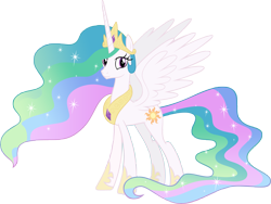 Size: 8239x6196 | Tagged: safe, artist:andoanimalia, character:princess celestia, species:alicorn, species:pony, absurd resolution, ethereal mane, female, galaxy mane, looking at you, mare, simple background, smiling, solo, transparent background