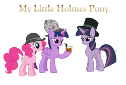 Size: 2656x1800 | Tagged: safe, artist:andoanimalia, character:mean twilight sparkle, character:pinkie pie, character:twilight sparkle, character:twilight sparkle (alicorn), species:alicorn, species:pony, episode:the mean 6, g4, my little pony: friendship is magic, clone, clothing, deerstalker, detective, evil twilight, hat, pipe, professor moriarty, sherlock holmes, simple background, transparent background