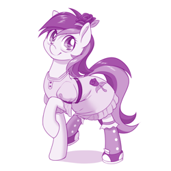 Size: 1000x1000 | Tagged: safe, artist:dstears, character:roseluck, species:earth pony, species:pony, my little pony:equestria girls, clothing, converse, cute, cuteluck, dress, female, flower, flower in hair, looking at you, mare, monochrome, shoes, smiling, solo
