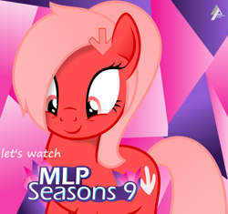 Size: 1799x1690 | Tagged: safe, artist:arifproject, oc, oc:downvote, species:earth pony, species:pony, derpibooru, derpibooru ponified, season 9, abstract background, cute, female, grammar error, looking down, mare, meta, ocbetes, ponified, ponytail, simple background, smiling, solo, text, vector