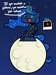 Size: 1280x1707 | Tagged: safe, artist:flutterluv, character:princess luna, species:alicorn, species:pony, series:flutterluv's full moon, black hole, chibi, female, full moon, magic, messier 87, moon, solo, tangible heavenly object, telekinesis