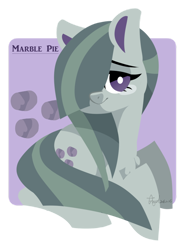 Size: 800x1084 | Tagged: safe, artist:snow angel, character:marble pie, species:earth pony, species:pony, chest fluff, cute, cutie mark, female, marblebetes, mare, prone, solo, white pupils