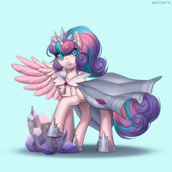 Size: 1200x1200 | Tagged: safe, artist:margony, character:princess flurry heart, species:alicorn, species:pony, adult, cape, clothing, crown, female, jewelry, looking at you, mare, necklace, older, older flurry heart, regalia, shoes, smiling, solo