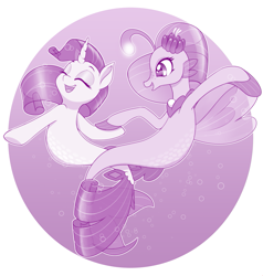 Size: 1217x1280 | Tagged: safe, artist:dstears, character:princess skystar, character:rarity, species:seapony (g4), my little pony: the movie (2017), cute, duo, female, friendshipping, monochrome, profile, raribetes, seaponified, seapony rarity, skyabetes, smiling, species swap