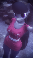 Size: 2160x3840 | Tagged: safe, artist:dashie116, character:octavia melody, species:anthro, 3d, adorasexy, belt, clothing, cute, female, high res, looking at you, midriff, miniskirt, pantyhose, selfie, sexy, skirt, smiling, solo, wide hips