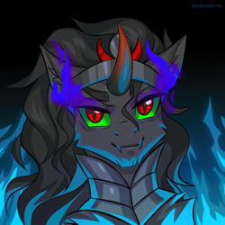 Size: 1000x1000 | Tagged: safe, artist:margony, character:king sombra, species:pony, species:unicorn, bust, fangs, male, solo, sombra eyes, stallion