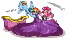 Size: 1920x1080 | Tagged: safe, artist:lupiarts, character:pinkie pie, character:rainbow dash, species:earth pony, species:pegasus, species:pony, basket, blowing, blowing up balloons, blowing whistle, blushing, female, flying, frog (hoof), hot air balloon, inflating, mare, out of breath, puffy cheeks, rainblow dash, rainbow dashs coaching whistle, red face, referee shirt, twinkling balloon, underhoof, whistle, whistle necklace