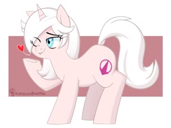 Size: 1200x900 | Tagged: safe, artist:notenoughapples, oc, oc only, oc:fuchsia, species:pony, species:unicorn, blowing a kiss, commission, female, heart, mare, one eye closed, simple background, solo, white background, wink