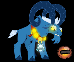 Size: 1500x1250 | Tagged: safe, artist:andoanimalia, artist:katya, character:grogar, species:ram, species:sheep, episode:frenemies, g4, my little pony: friendship is magic, angry, bell, black background, cloven hooves, crystal ball, glow, grogar's bell, grogar's orb, magic, male, power, simple background, solo, vector