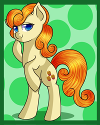 Size: 2400x3000 | Tagged: safe, artist:rainbowtashie, character:caramel apple, species:pony, background pony, female, mare, simple background, solo, wrong eye color