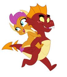 Size: 700x805 | Tagged: safe, artist:queencold, character:garble, character:smolder, species:dragon, episode:sweet and smoky, g4, my little pony: friendship is magic, baby, baby dragon, brother and sister, cute, dragoness, dragons riding dragons, duo, female, male, piggyback ride, siblings, simple background, smolderbetes, transparent background, younger