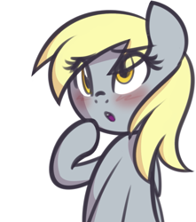 Size: 1019x1154 | Tagged: safe, artist:furrgroup, character:derpy hooves, species:pegasus, species:pony, blushing, cute, derpabetes, eye clipping through hair, female, mare, open mouth, simple background, solo, white background