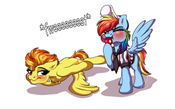 Size: 1132x706 | Tagged: safe, artist:lupiarts, character:rainbow dash, character:spitfire, species:pegasus, species:pony, ship:spitdash, blowing whistle, blushing, coach, coach rainbow dash, commission, cute, dashabetes, female, implied lesbian, implied spitdash, lesbian, puffy cheeks, rainblow dash, rainbow dashs coaching whistle, red face, referee, referee rainbow dash, referee shirt, shipping, that pony sure does love whistles, training, whistle, whistle necklace, wing-ups