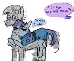 Size: 1199x990 | Tagged: safe, artist:alumx, character:maud pie, character:mudbriar, species:pony, ship:maudbriar, episode:student counsel, agalmatophilia, blatant lies, female, hug, lying on top of someone, male, petrification, rock, rockbriar, shipping, smiling, straight, that pony sure does love rocks, that was fast, when she smiles