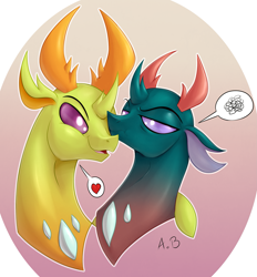 Size: 2783x3000 | Tagged: safe, artist:hyperstorm_h, artist:rossmaniteanzu, character:pharynx, character:prince pharynx, character:thorax, species:changeling, species:reformed changeling, brotherly love, brothers, bust, changedling brothers, colored, male, siblings
