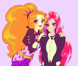 Size: 2048x1732 | Tagged: safe, artist:rileyav, character:adagio dazzle, oc, oc:galatea, parent:adagio dazzle, my little pony:equestria girls, adoragio, anime, blushing, commission, cute, female, hands on shoulder, large voluminous hair, mother and daughter, not sunset shimmer, simple background