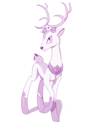 Size: 938x1280 | Tagged: safe, artist:dstears, character:king aspen, species:deer, species:pony, newbie artist training grounds, antlers, atg 2019, male, monochrome, simple background, smiling, solo, white background