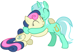 Size: 14000x10000 | Tagged: safe, artist:tardifice, character:bon bon, character:lyra heartstrings, character:sweetie drops, species:pony, ship:lyrabon, episode:the break up break down, absurd resolution, female, hug, shipping, simple background, transparent background, vector