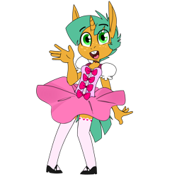Size: 1280x1280 | Tagged: safe, artist:kryptchild, character:snails, species:anthro, species:pony, species:unicorn, bow, choker, clothing, cute, dress, female, glitter shell, happy, mary janes, simple background, solo, stockings, thigh highs, trans female, transgender, transparent background