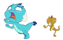 Size: 848x546 | Tagged: safe, artist:queencold, character:princess ember, species:dragon, baby, baby dragon, baby ember, chase, dragoness, female, frilled lizard, lizard, reptile, running, simple background, transparent background, younger