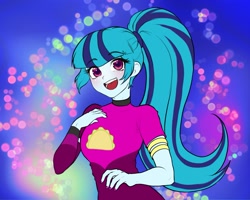 Size: 2041x1633 | Tagged: safe, artist:rileyav, character:sonata dusk, episode:find the magic, g4, my little pony: equestria girls, my little pony:equestria girls, spoiler:eqg series (season 2), blushing, bracelet, clothing, cute, female, happy, jewelry, open mouth, ponytail, smiling, solo, sonatabetes, taco dress, teeth