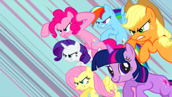 Size: 761x428 | Tagged: safe, artist:capnpea, edit, edited screencap, screencap, character:applejack, character:fluttershy, character:pinkie pie, character:rainbow dash, character:rarity, character:twilight sparkle, episode:a canterlot wedding, g4, my little pony: friendship is magic, bad edit, face, fimbriae, mane six, special face, twiface