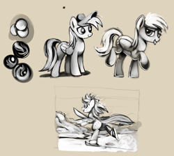 Size: 3102x2784 | Tagged: safe, artist:gsphere, character:derpy hooves, species:pegasus, species:pony, clothing, female, hat, ice skates, ice skating, lidded eyes, looking at you, mailmare hat, mare, monochrome, raised hoof, sketch, sketch dump, solo, tongue out