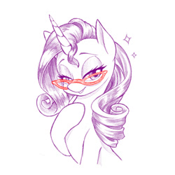 Size: 1000x1000 | Tagged: safe, artist:dstears, character:rarity, species:pony, species:unicorn, beautiful, colored pencil drawing, female, glasses, looking at you, mare, simple background, solo, traditional art, white background