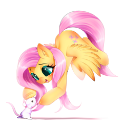 Size: 872x900 | Tagged: safe, artist:snow angel, character:fluttershy, species:pegasus, species:pony, cute, female, mare, mouse, shyabetes, smiling