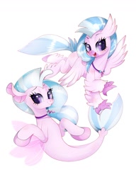 Size: 999x1300 | Tagged: safe, artist:snow angel, character:silverstream, species:hippogriff, species:seapony (g4), cute, diastreamies, duality, female, simple background, solo, white background