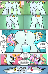 Size: 1800x2740 | Tagged: safe, artist:candyclumsy, commissioner:bigonionbean, writer:bigonionbean, oc, oc:exquisite attire, oc:instant care, species:pegasus, species:pony, species:unicorn, comic:bad case of sunburn, comic:fusing the fusions, butt, clothing, clumsy, collision, comic, dat ass was fat, dat butt, dialogue, forced, fuse, fusion, fusion:exquisite attire, fusion:instant care, hat, hospital, large butt, magic, meme, merge, merging, mirror, nurse hat, plot, random pony, semi-grimdark series, stumbling, suggestive series, swelling, thicc ass, wide hips
