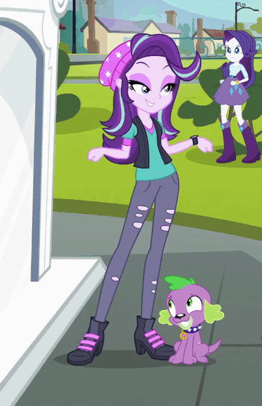 Size: 374x579 | Tagged: safe, artist:dashiesparkle edit, artist:illumnious, edit, screencap, character:rarity, character:spike, character:spike (dog), character:starlight glimmer, species:dog, ship:sparlight, equestria girls:mirror magic, g4, my little pony: equestria girls, my little pony:equestria girls, spoiler:eqg specials, angry, animated, beanie, beanie hat, clothing, cropped, female, gif, hat, implied shipping, implied straight, jealous, male, ripped pants, shipping, straight, torn clothes, unf, vector