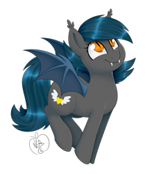 Size: 1280x1463 | Tagged: safe, alternate version, artist:notenoughapples, oc, oc:speck, species:bat pony, species:pony, bat pony oc, cute, ear tufts, fangs, female, mare, ocbetes, signature, simple background, solo, transparent background
