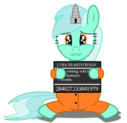 Size: 1076x1050 | Tagged: safe, artist:stephen-fisher, artist:tardifice, species:pony, clothing, crying, horn, horn cap, magic suppression, mugshot, prison outfit, prisoner, sad, simple background, solo, transparent background