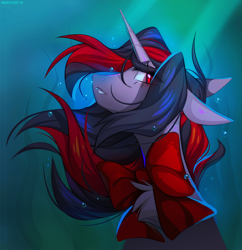Size: 870x900 | Tagged: safe, artist:margony, oc, oc only, oc:flying dream, species:pony, species:unicorn, bow tie, chest fluff, female, floppy ears, looking at you, solo
