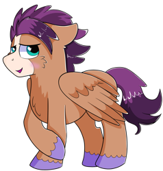 Size: 1280x1346 | Tagged: safe, artist:rainbowtashie, commissioner:bigonionbean, character:flash sentry, character:trouble shoes, oc, oc:fast hooves, species:earth pony, species:pegasus, species:pony, blushing, clydesdale, fusion, fusion:fast hooves, raised hoof