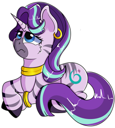Size: 1280x1423 | Tagged: safe, artist:rainbowtashie, commissioner:bigonionbean, character:starlight glimmer, character:zecora, oc, oc:voodoo charms, species:pony, species:unicorn, species:zebra, female, fusion, fusion:voodoo charms, mare, solo