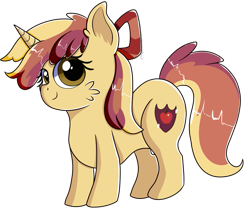 Size: 973x821 | Tagged: safe, artist:rainbowtashie, commissioner:bigonionbean, character:apple bloom, character:dinky hooves, oc, oc:sparkling apples, species:earth pony, species:pony, species:unicorn, bow, cute, cutie mark, female, filly, fusion, fusion:sparkling apples, mare, solo