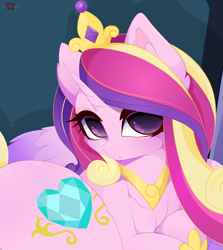 Size: 3462x3888 | Tagged: safe, artist:xsatanielx, character:princess cadance, species:alicorn, species:pony, cheek fluff, crown, cute, cutedance, ear fluff, female, high res, jewelry, looking at you, lovebutt, mare, regalia, solo